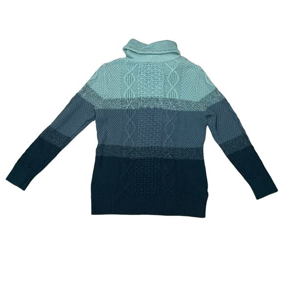 L.L. Bean Signature Cowl Neck Sweater Colorblock Knit Blue Gradient Size Medium - Picture 8 of 9